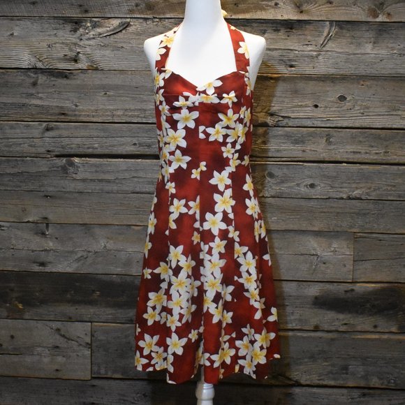 Vintage Dresses & Skirts - VTG Royal Hawaiian Red Floral Halter Swing Dress L
